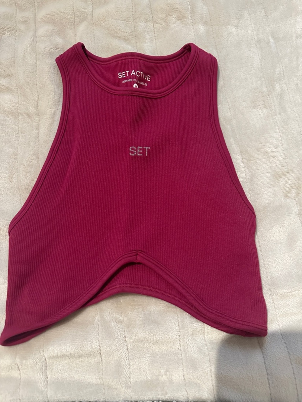 SET Active Ribbed Cropped Tank Top in Berry Plum Excellent Condition Never Worn
